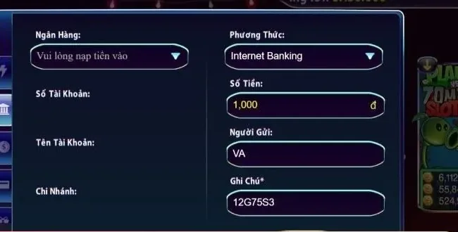 Biểu mẫu rút tiền 789Club: chọn ngân hàng, phương thức, số tiền và ghi chú